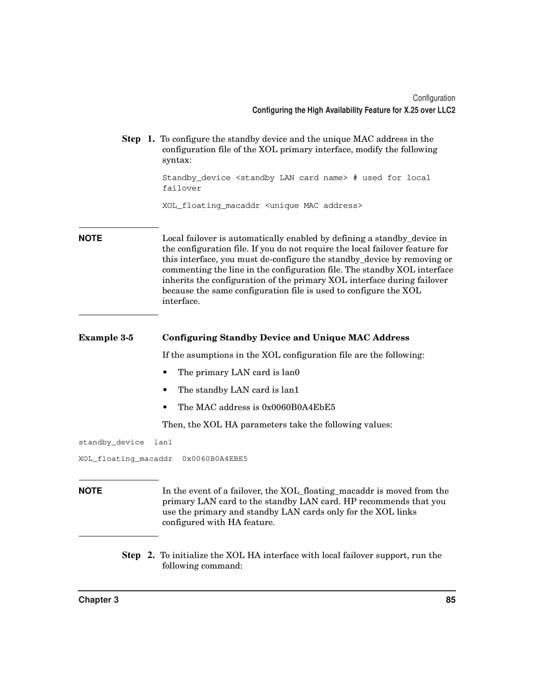 HP CommonIO Products manual Step, Example Configuring Standby Device and Unique MAC Address 