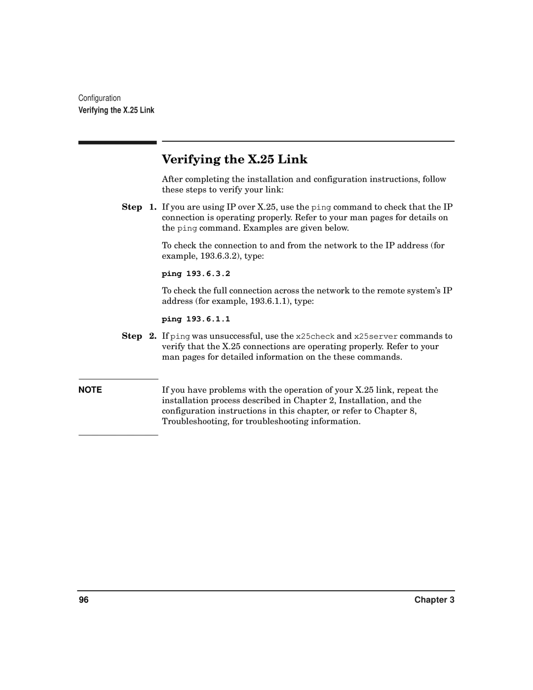 HP CommonIO Products manual Verifying the X.25 Link, Ping 