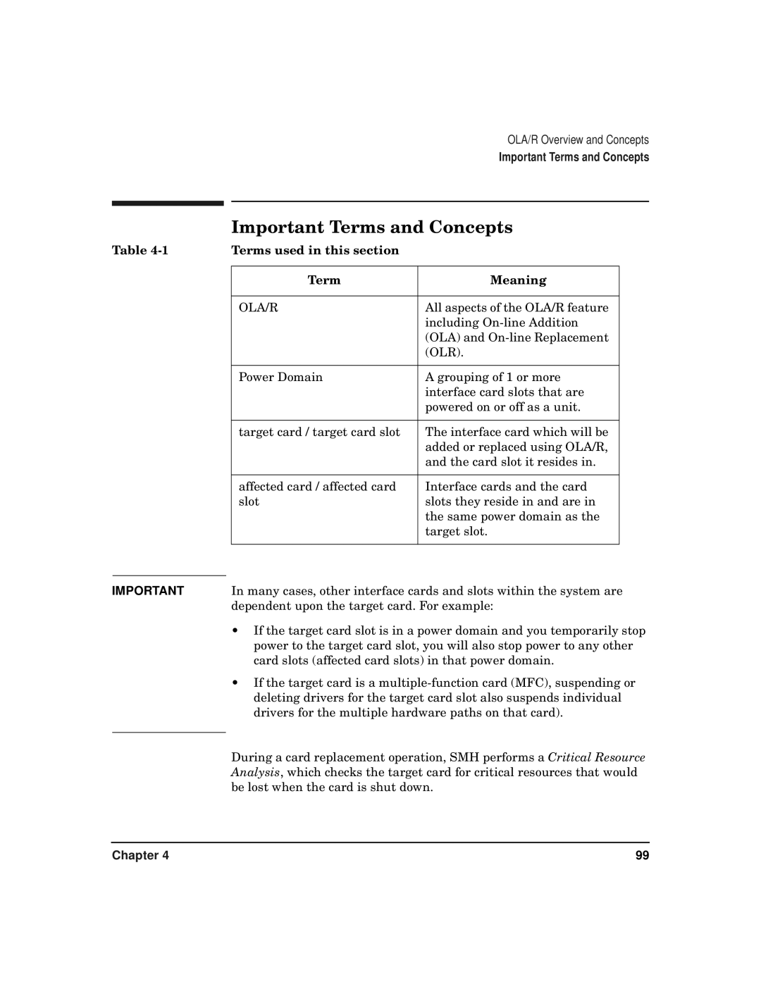 HP CommonIO Products manual Important Terms and Concepts, Terms used in this section Meaning 