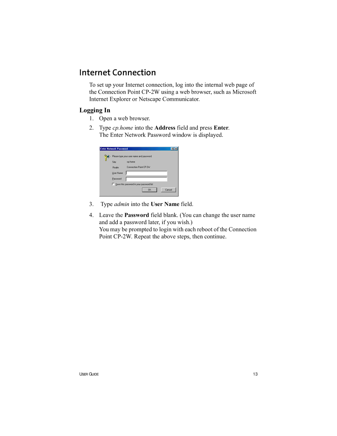 HP Connection Point 2W manual Internet Connection, Logging 