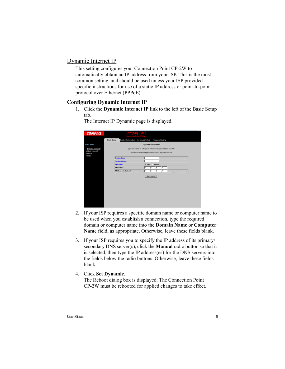 HP Connection Point 2W manual Dynamic Internet IP 