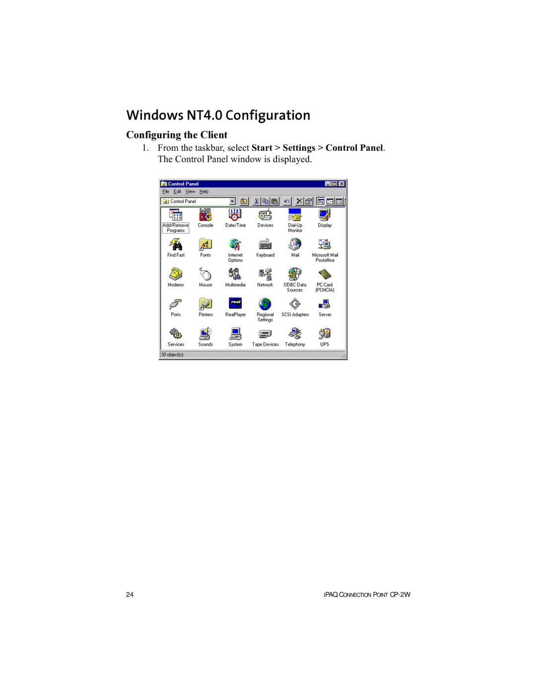 HP Connection Point 2W manual Windows NT4.0 Configuration 