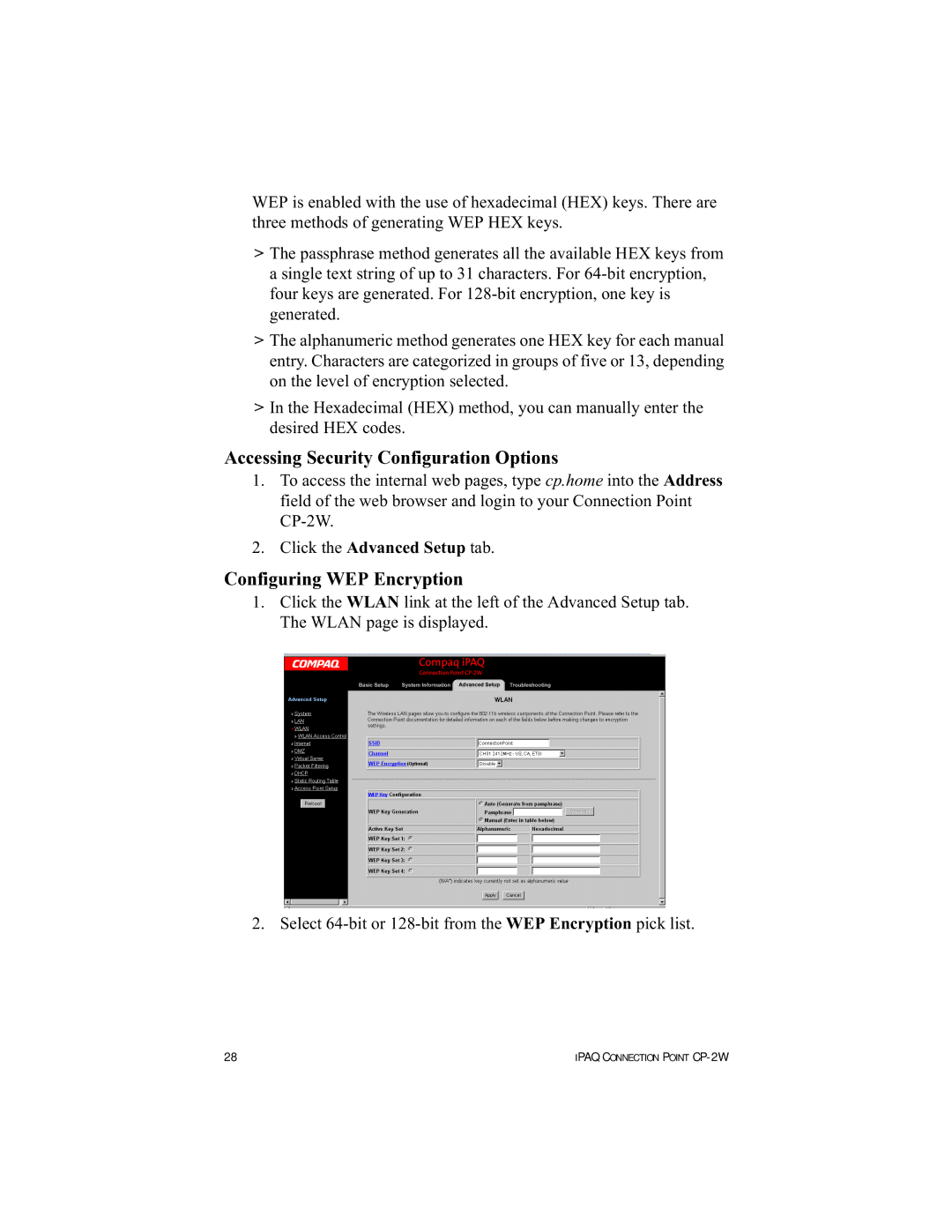 HP Connection Point 2W manual Accessing Security Configuration Options 