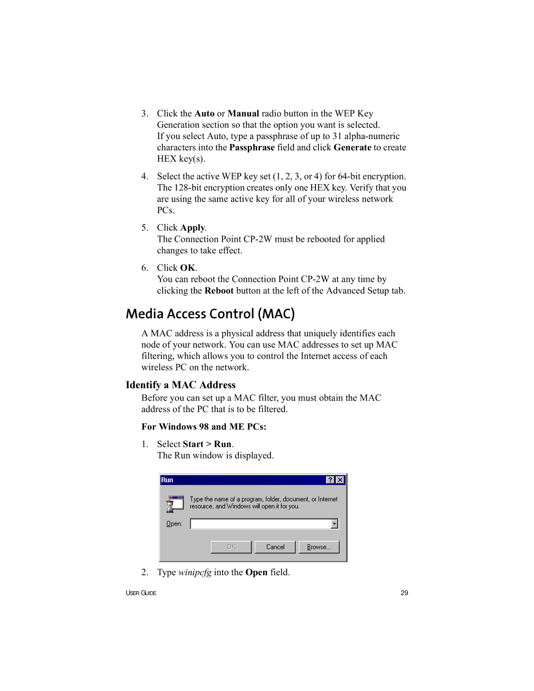 HP Connection Point 2W manual Media Access Control MAC 