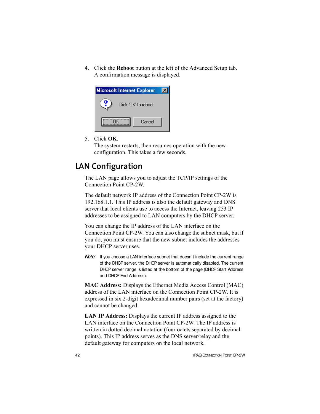 HP Connection Point 2W manual LAN Configuration 