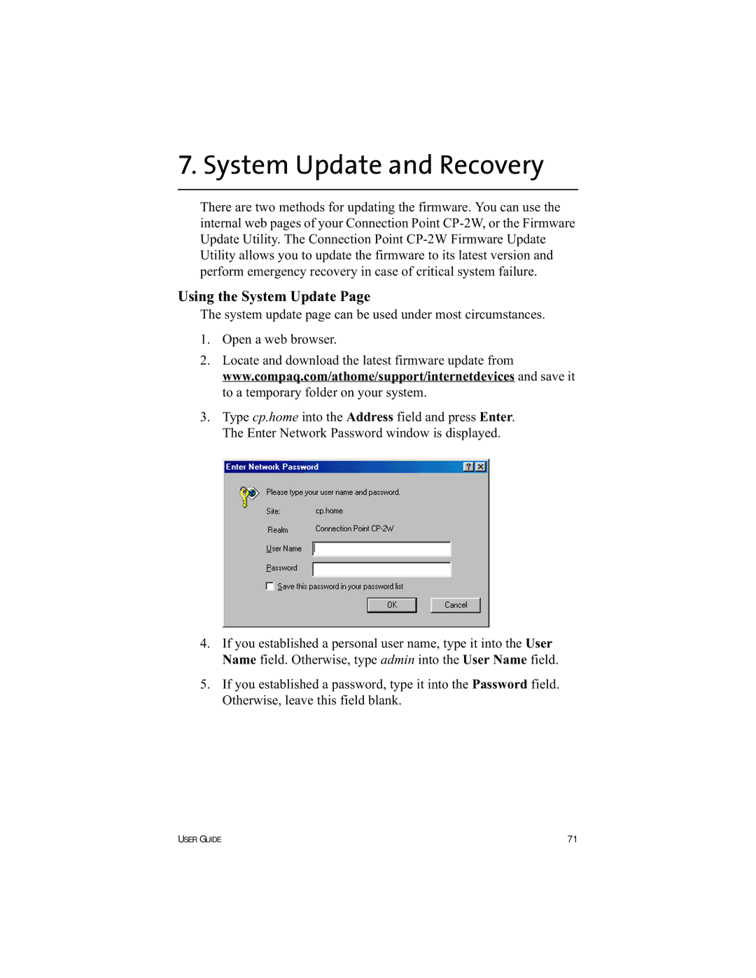 HP Connection Point 2W manual System Update and Recovery 