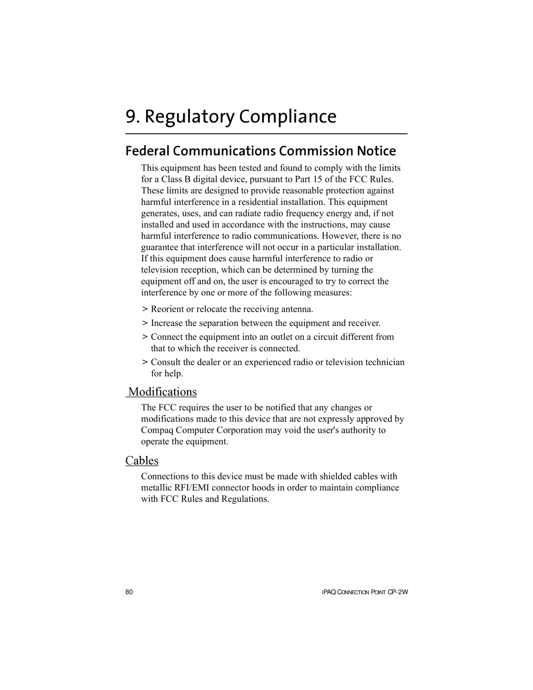 HP Connection Point 2W manual Regulatory Compliance, Federal Communications Commission Notice 