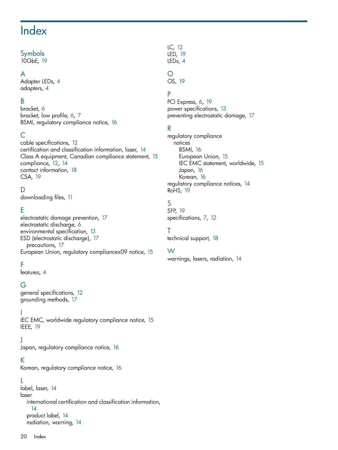 HP Converged Network Adapters (CNA) manual Index, Symbols 