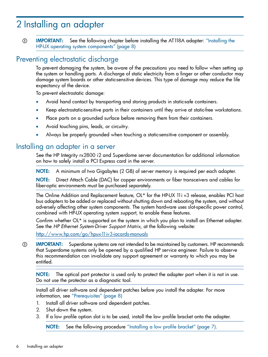 HP Converged Network Adapters (CNA) manual Installing an adapter, Preventing electrostatic discharge 