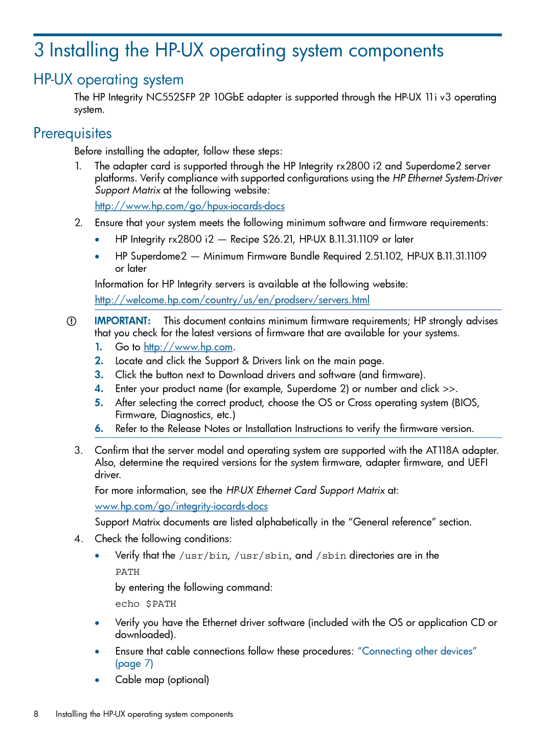 HP Converged Network Adapters (CNA) manual Installing the HP-UX operating system components, Prerequisites 