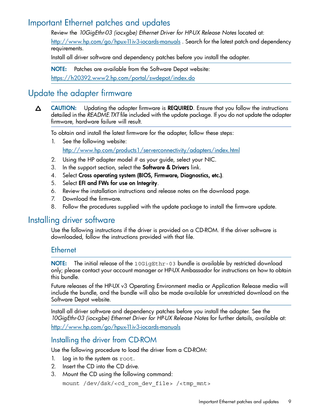 HP Converged Network Adapters (CNA) manual Important Ethernet patches and updates, Update the adapter firmware 