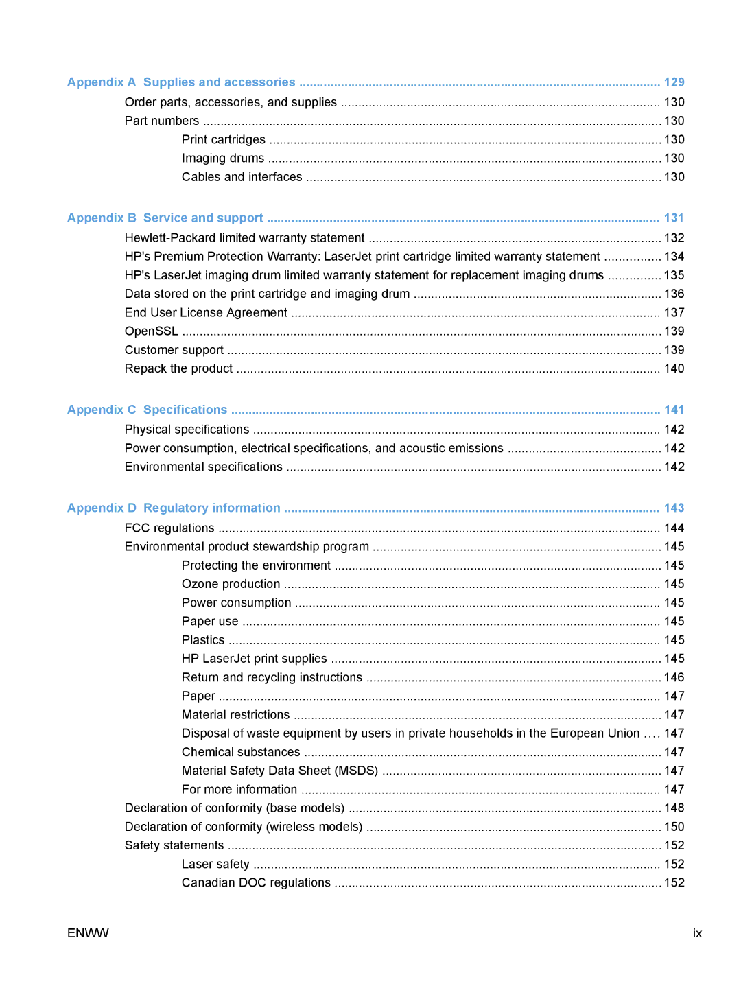 HP CP1020 manual 129, 131, 141, 143 