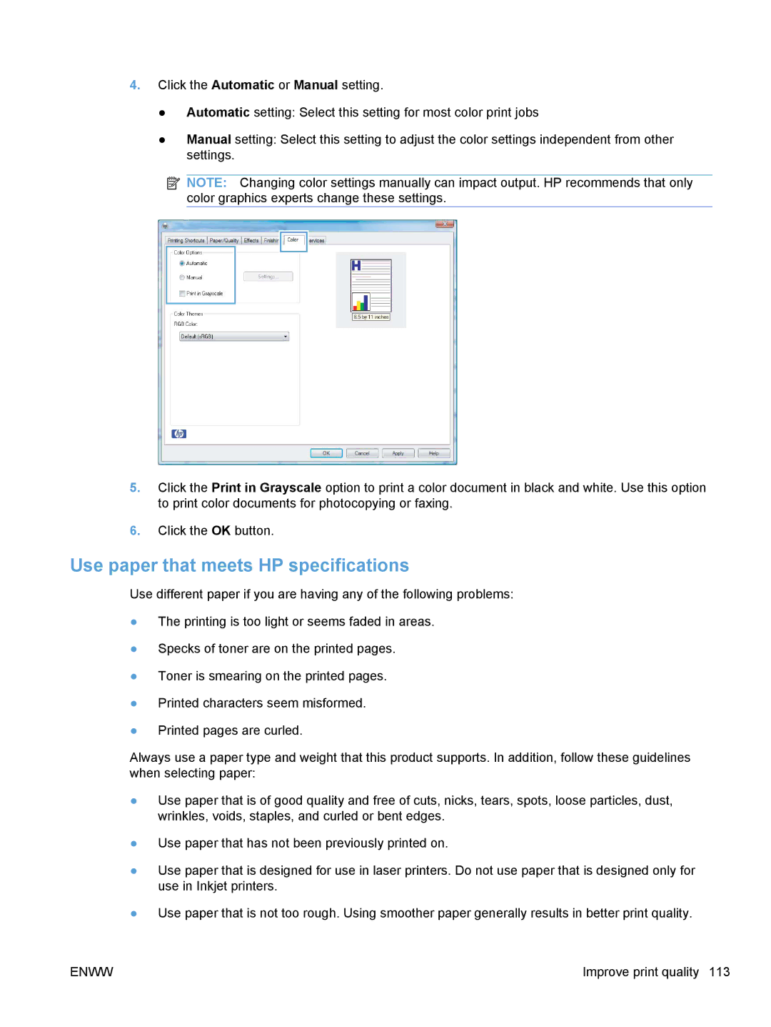 HP CP1020 manual Use paper that meets HP specifications 