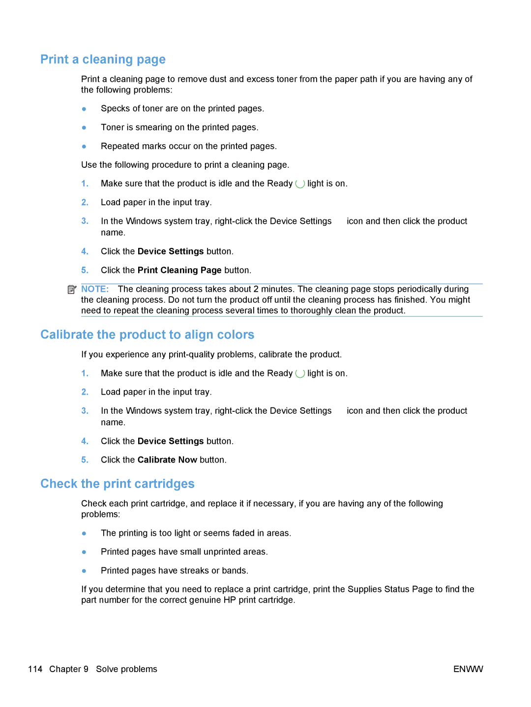 HP CP1020 manual Check the print cartridges 