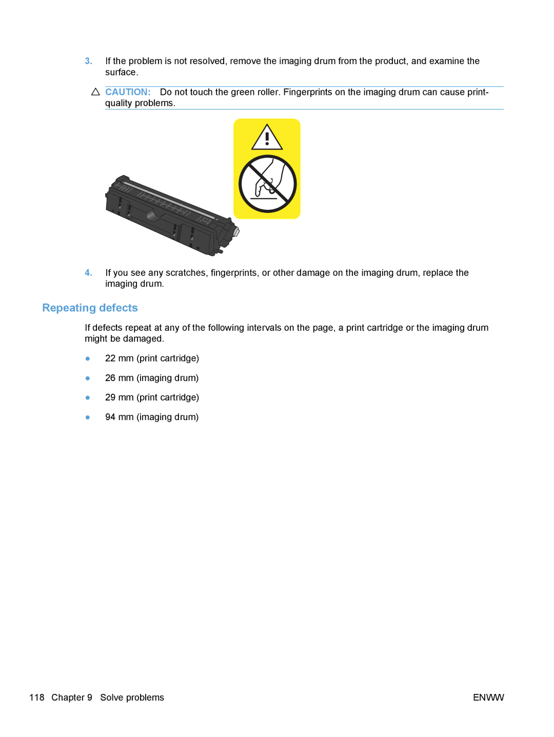 HP CP1020 manual Repeating defects 