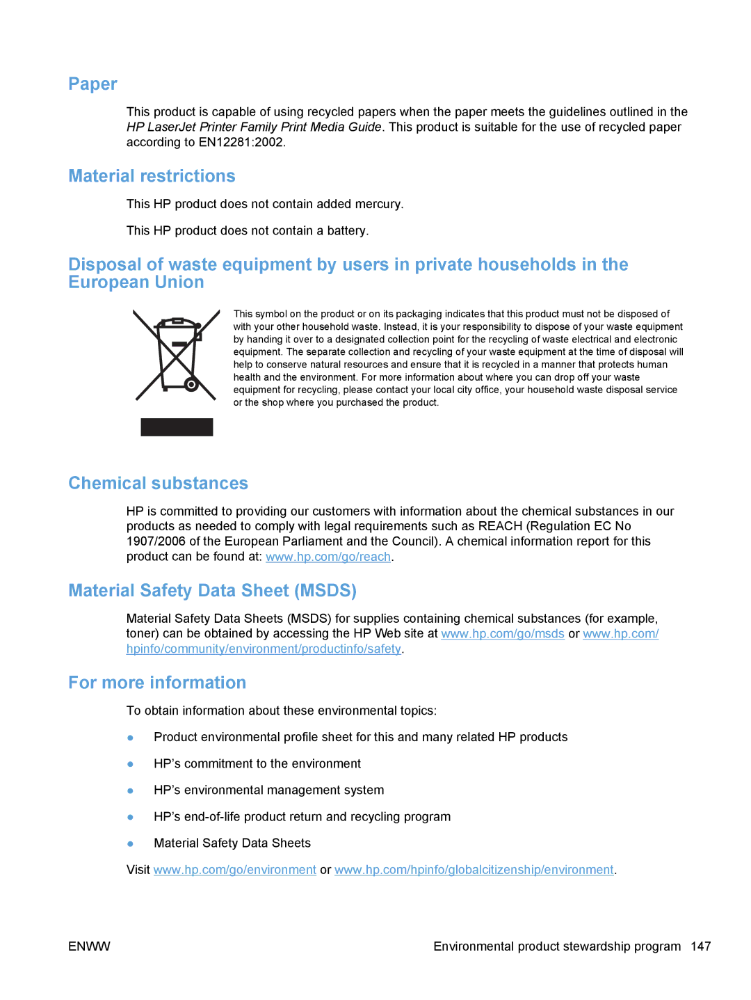 HP CP1020 manual Paper, Material restrictions 