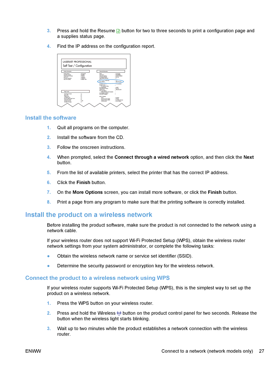 HP CP1020 manual Install the product on a wireless network, Install the software 