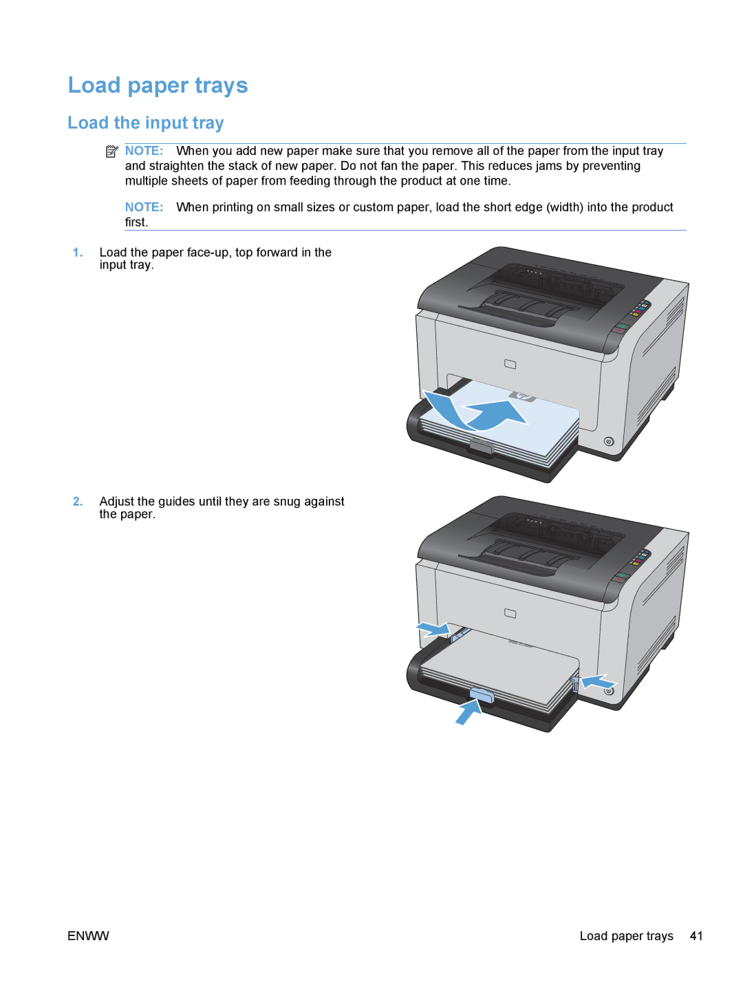 HP CP1020 manual Load paper trays, Load the input tray 