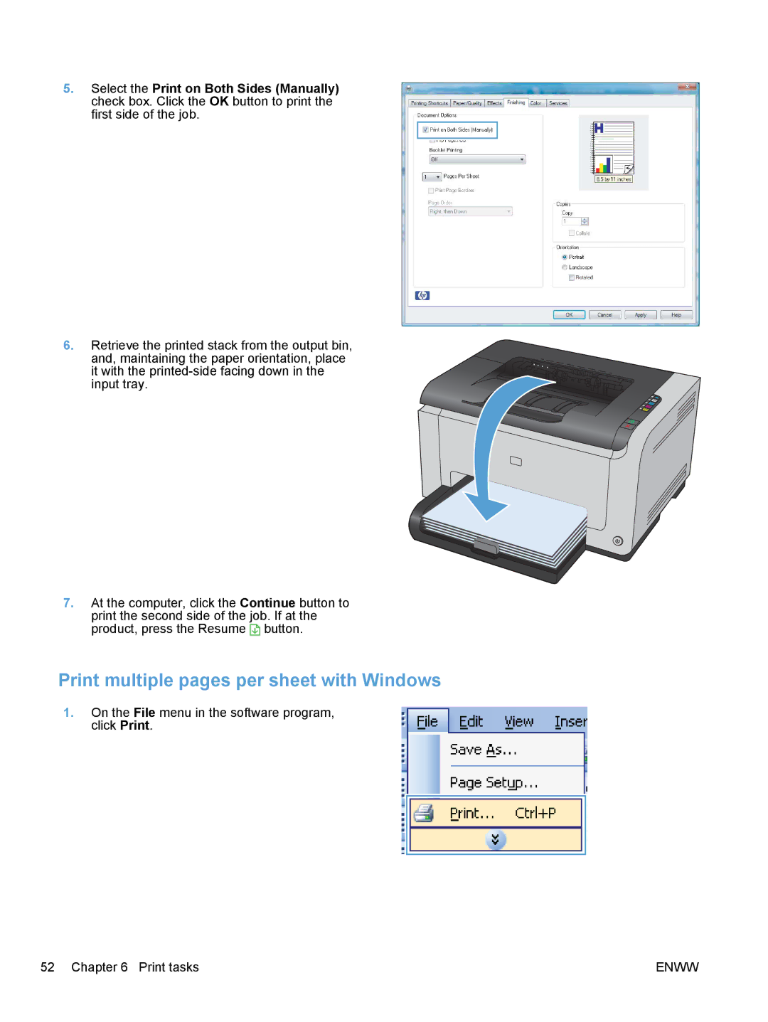 HP CP1020 manual Print multiple pages per sheet with Windows 