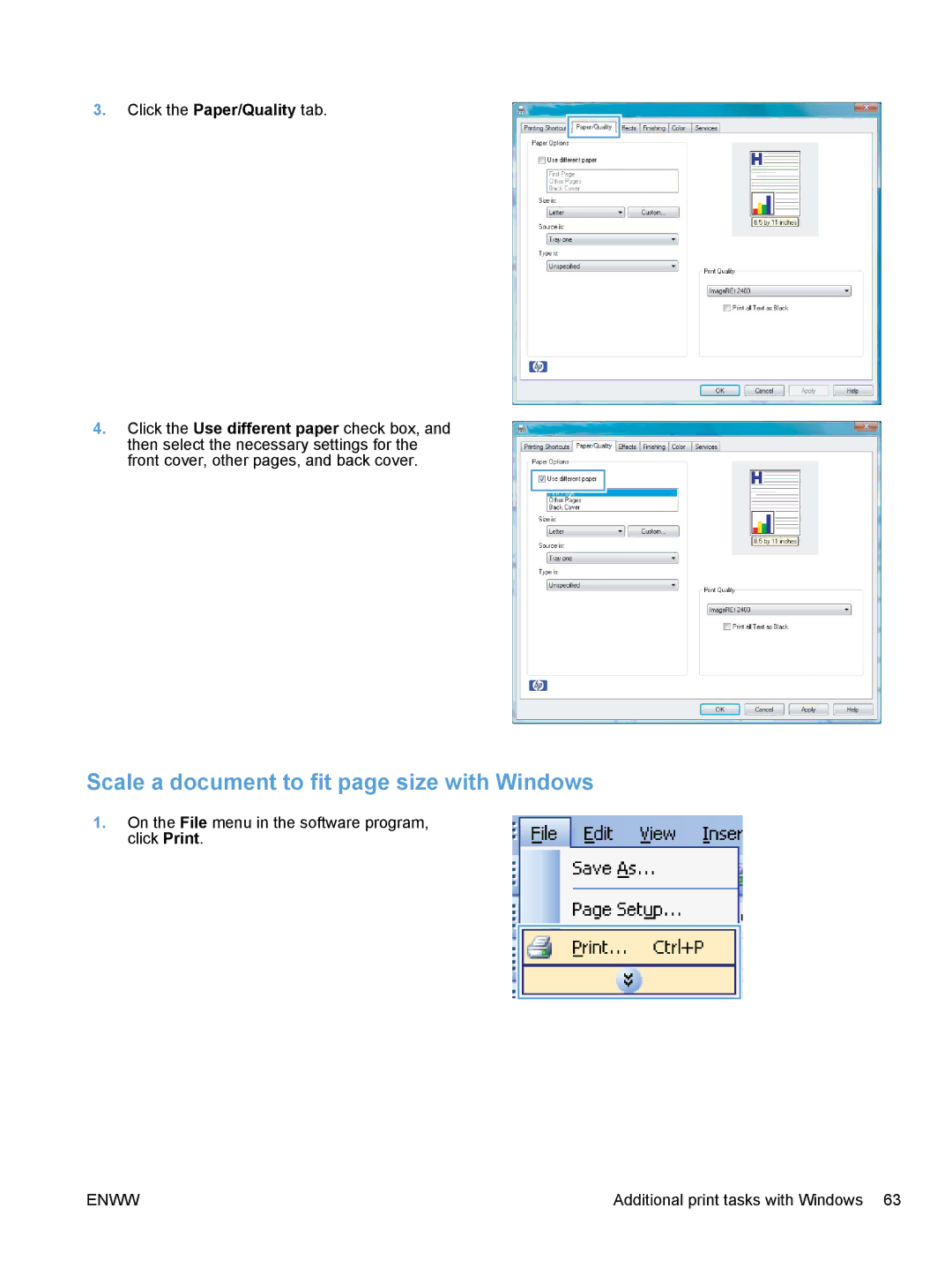 HP CP1020 manual Scale a document to fit page size with Windows 