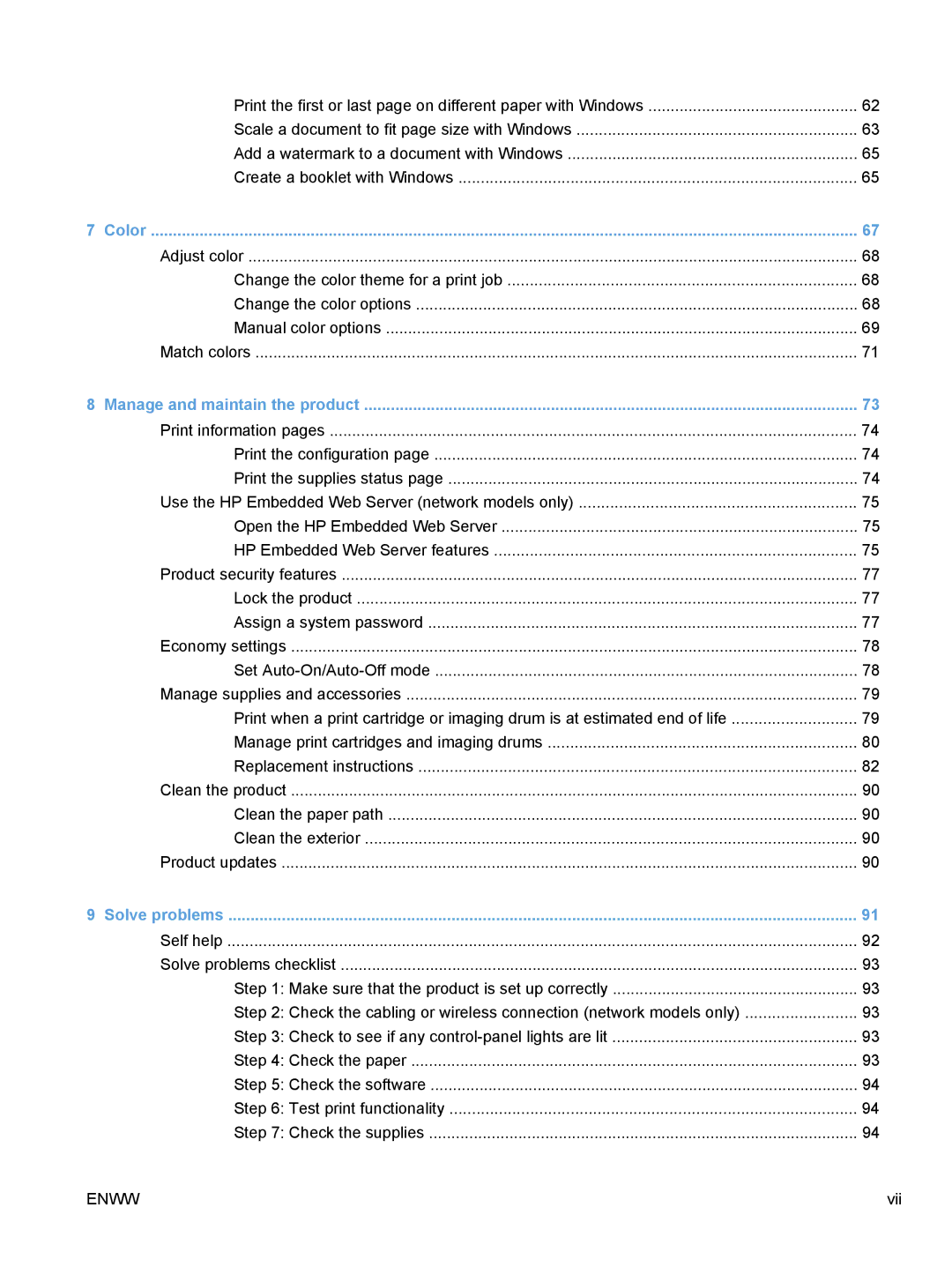 HP CP1020 manual Vii 