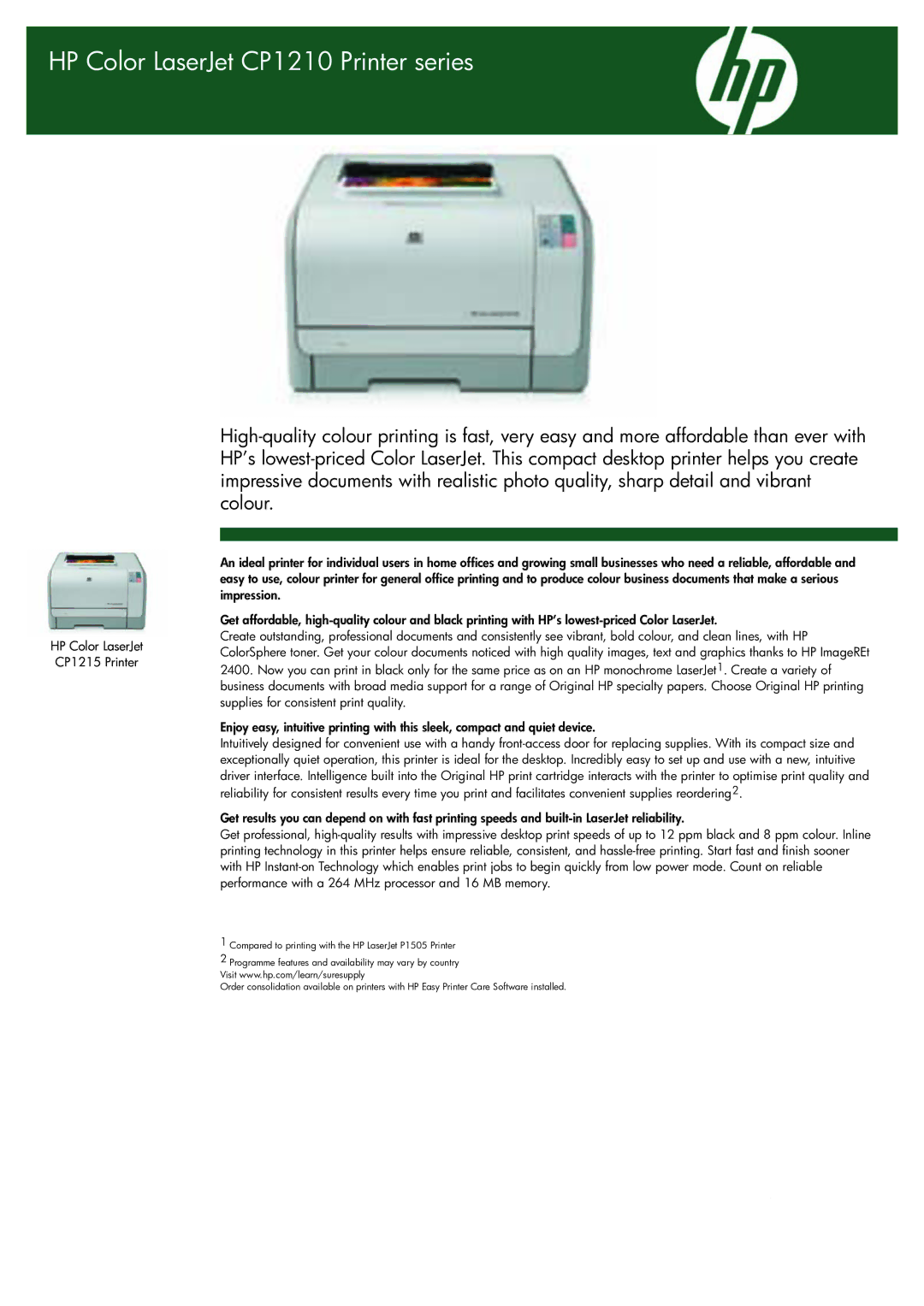 HP manual HP Color LaserJet CP1210 Printer series 