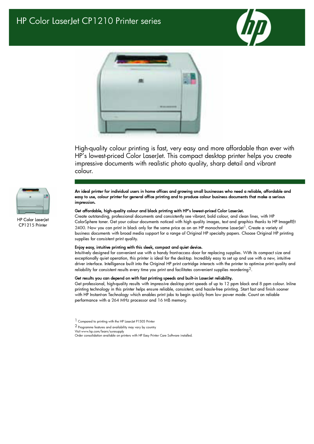 HP manual HP Color LaserJet CP1210 Printer series 