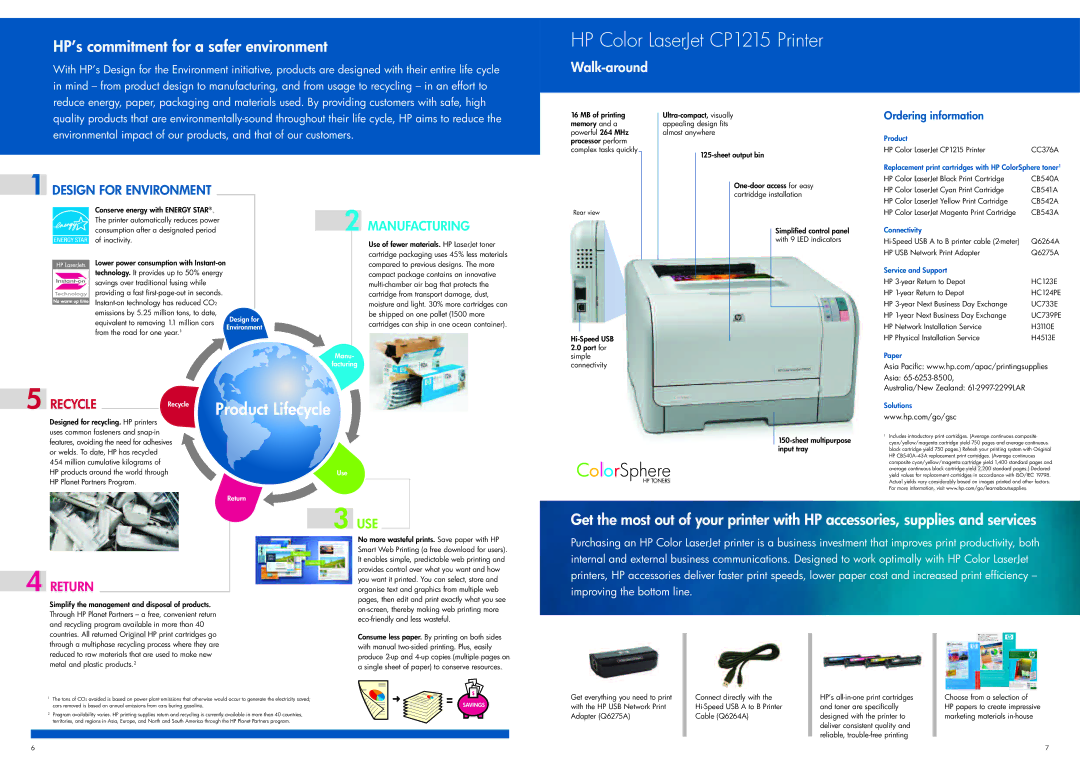 HP CP1215, CC376A manual Ordering information 