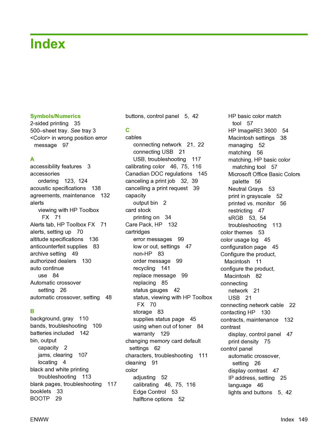 HP CP1510 manual Index, Symbols/Numerics 