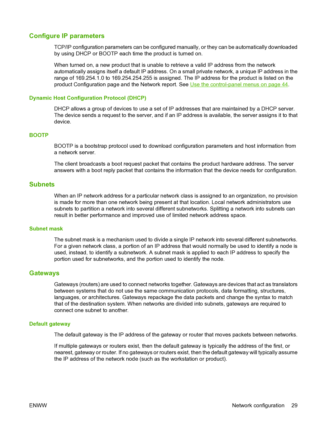 HP CP1510 manual Configure IP parameters, Subnets, Gateways 