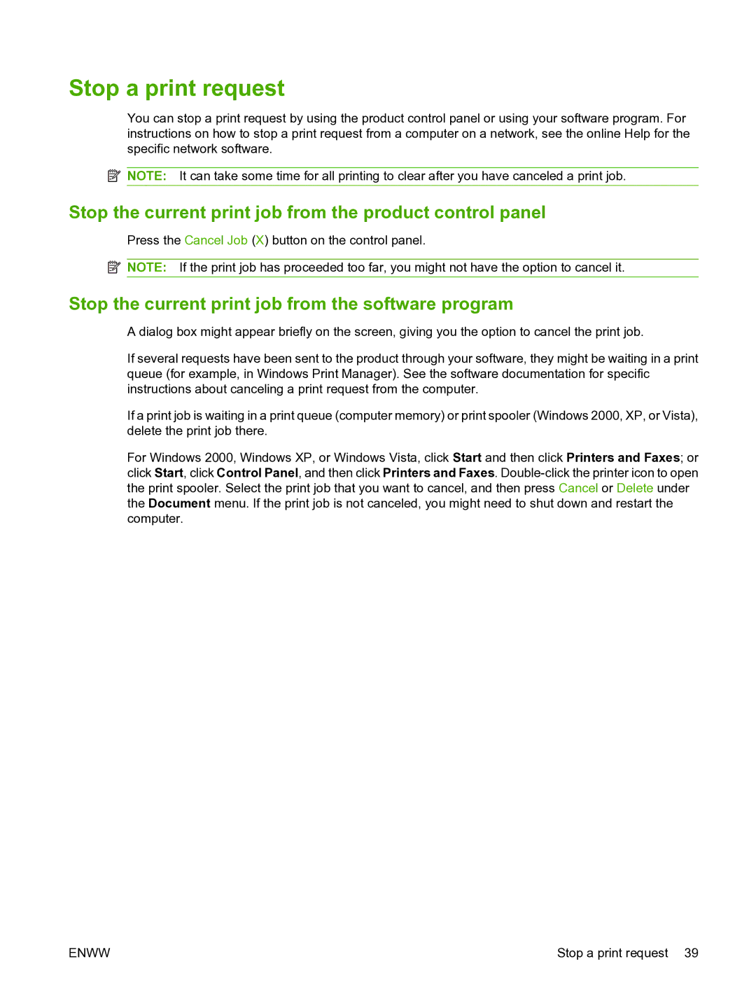 HP CP1510 manual Stop a print request, Stop the current print job from the product control panel 