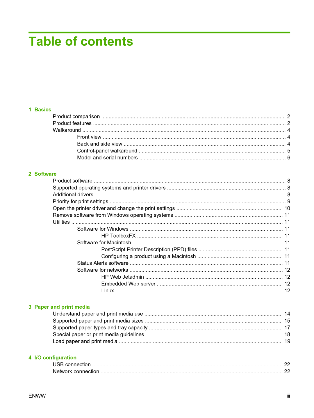 HP CP1510 manual Table of contents 