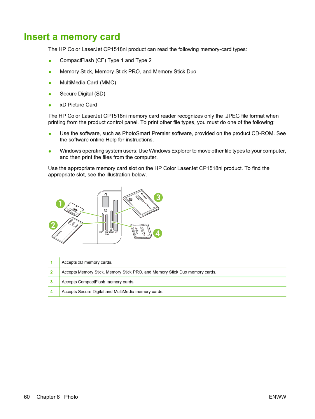 HP CP1510 manual Insert a memory card 