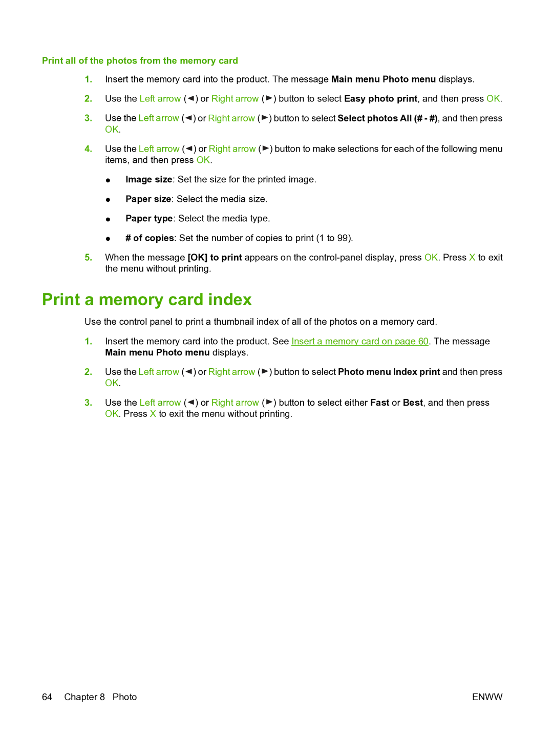 HP CP1510 manual Print a memory card index, Print all of the photos from the memory card 