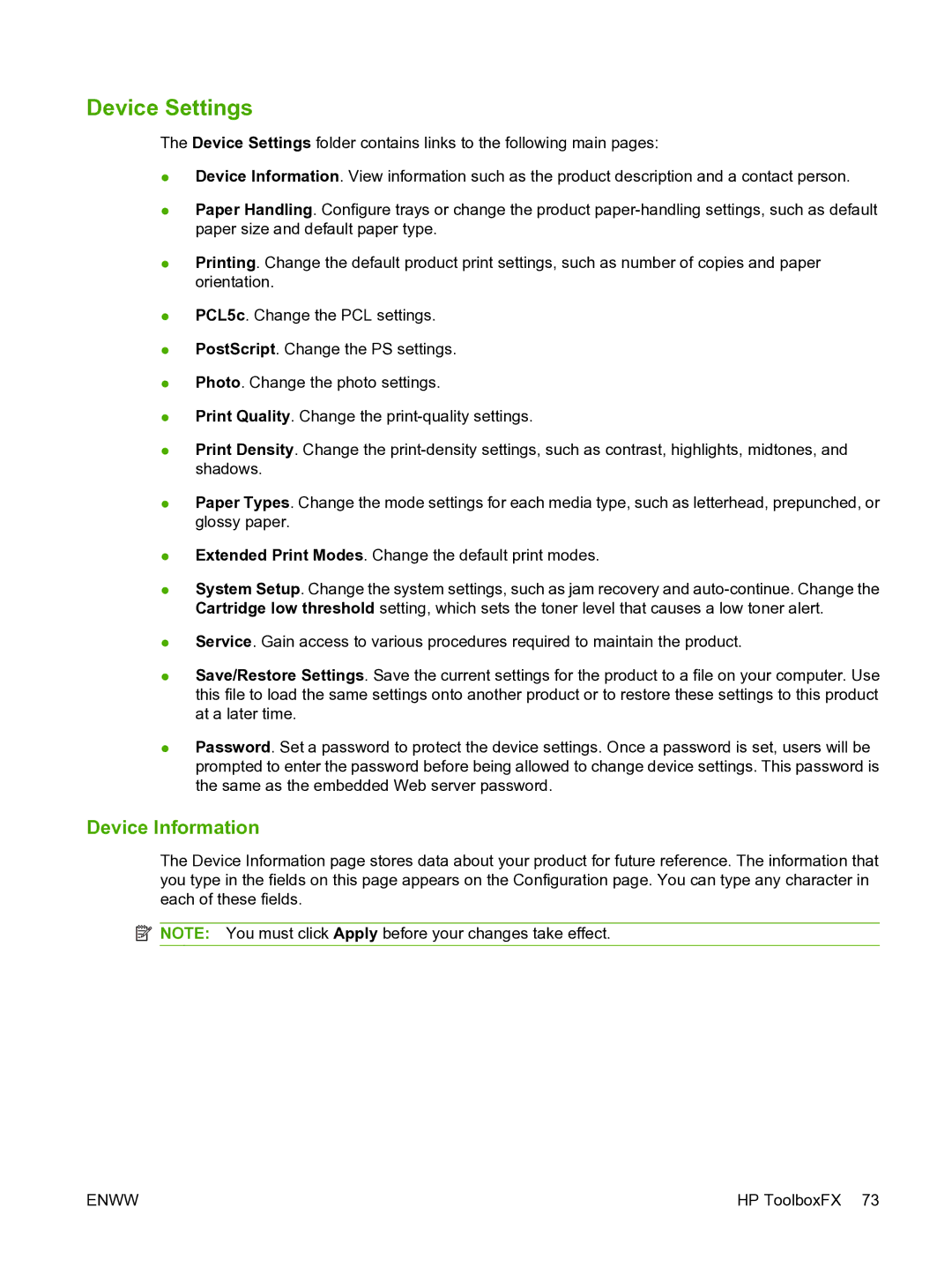 HP CP1510 manual Device Settings, Device Information 