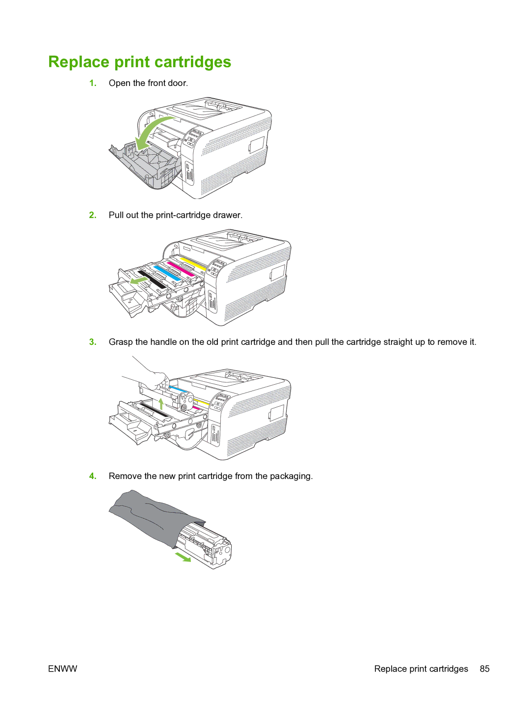 HP CP1510 manual Replace print cartridges 