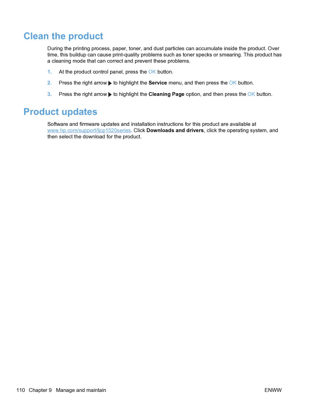 HP CP1520 manual Clean the product, Product updates 