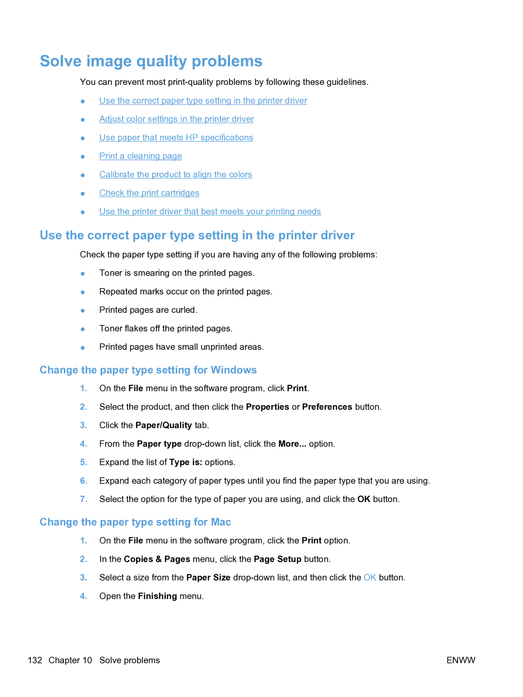 HP CP1520 manual Solve image quality problems, Use the correct paper type setting in the printer driver 