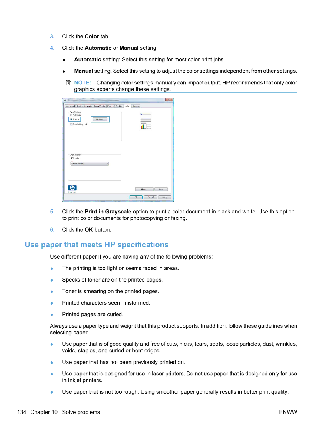 HP CP1520 manual Use paper that meets HP specifications 