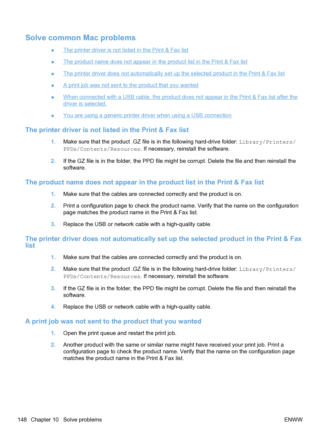 HP CP1520 manual Solve common Mac problems, Printer driver is not listed in the Print & Fax list 