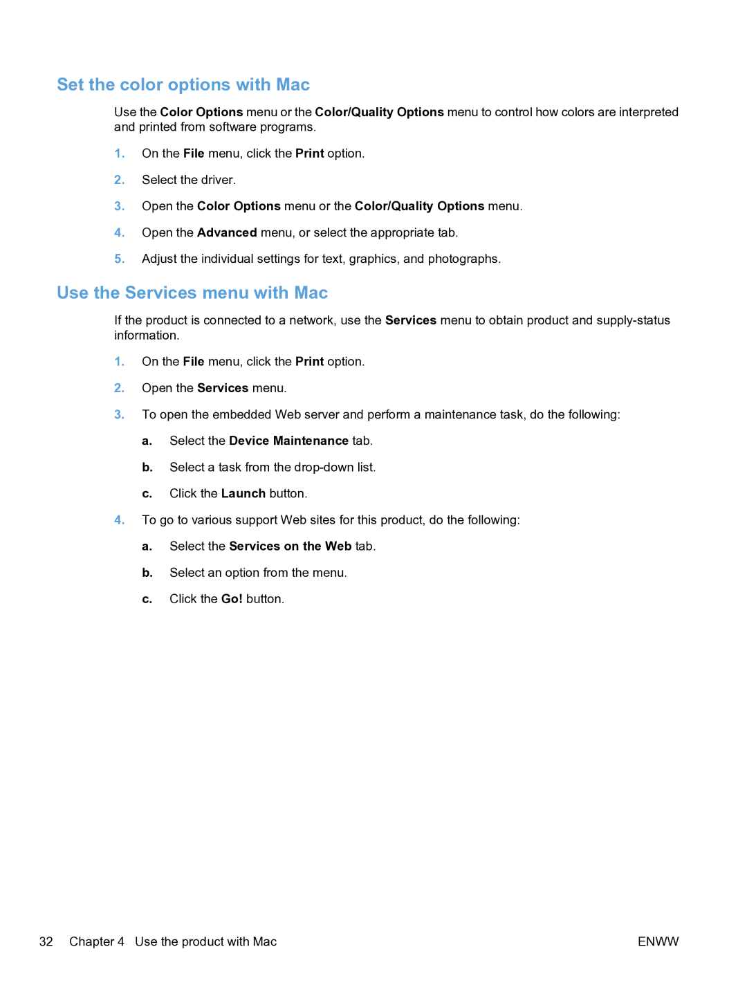 HP CP1520 manual Set the color options with Mac, Use the Services menu with Mac 