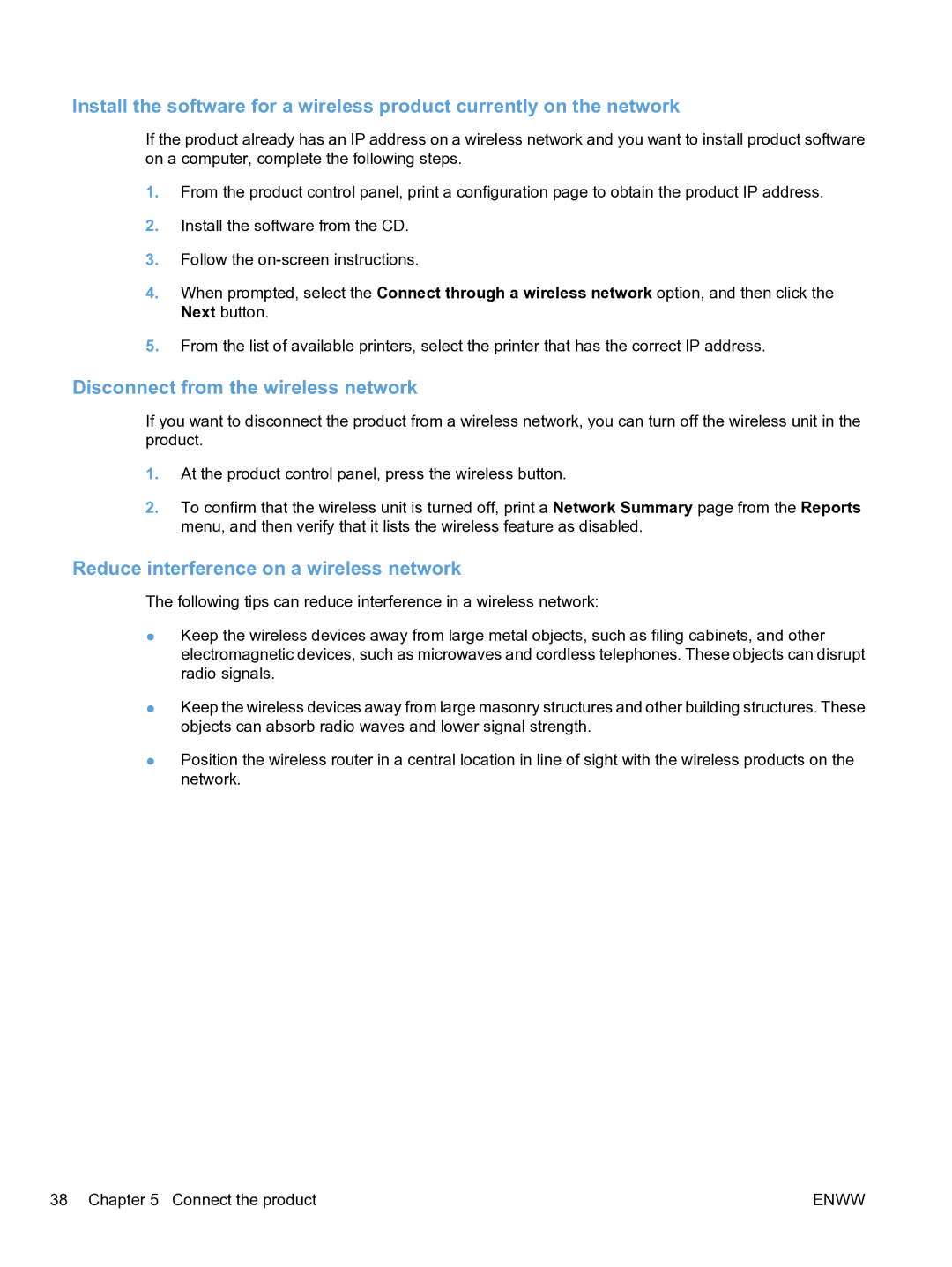 HP CP1520 manual Disconnect from the wireless network, Reduce interference on a wireless network 