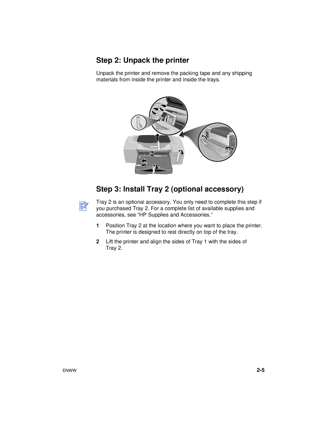 HP cp1700 manual Unpack the printer, Install Tray 2 optional accessory 