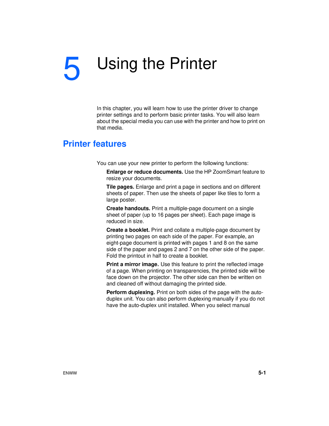 HP cp1700 manual Using the Printer, Printer features 