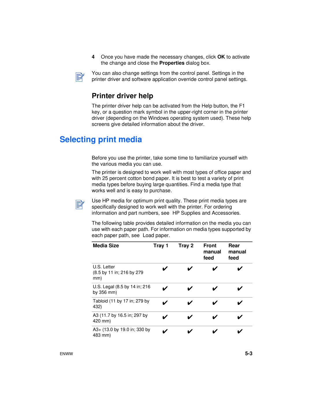 HP cp1700 manual Selecting print media, Printer driver help 