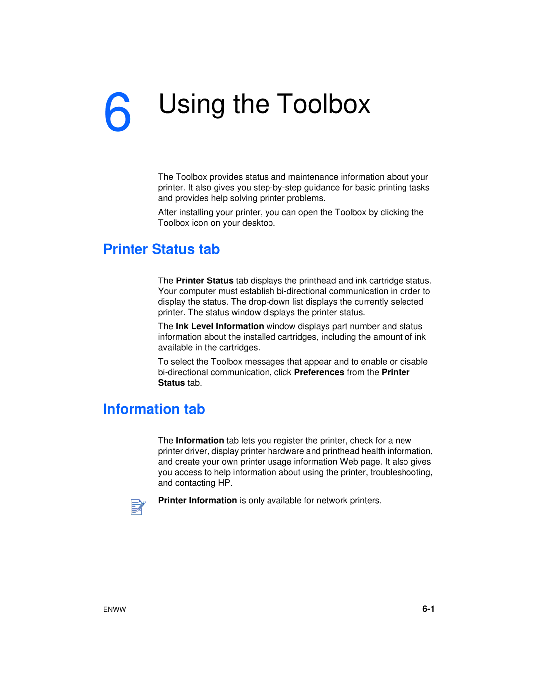 HP cp1700 manual Using the Toolbox, Printer Status tab, Information tab 