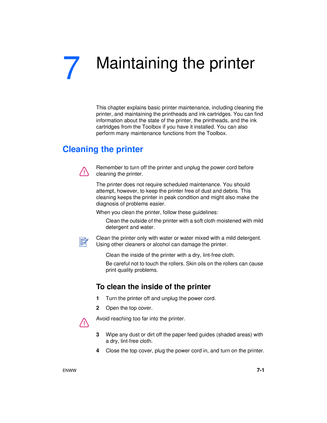 HP cp1700 manual Maintaining the printer, Cleaning the printer, To clean the inside of the printer 