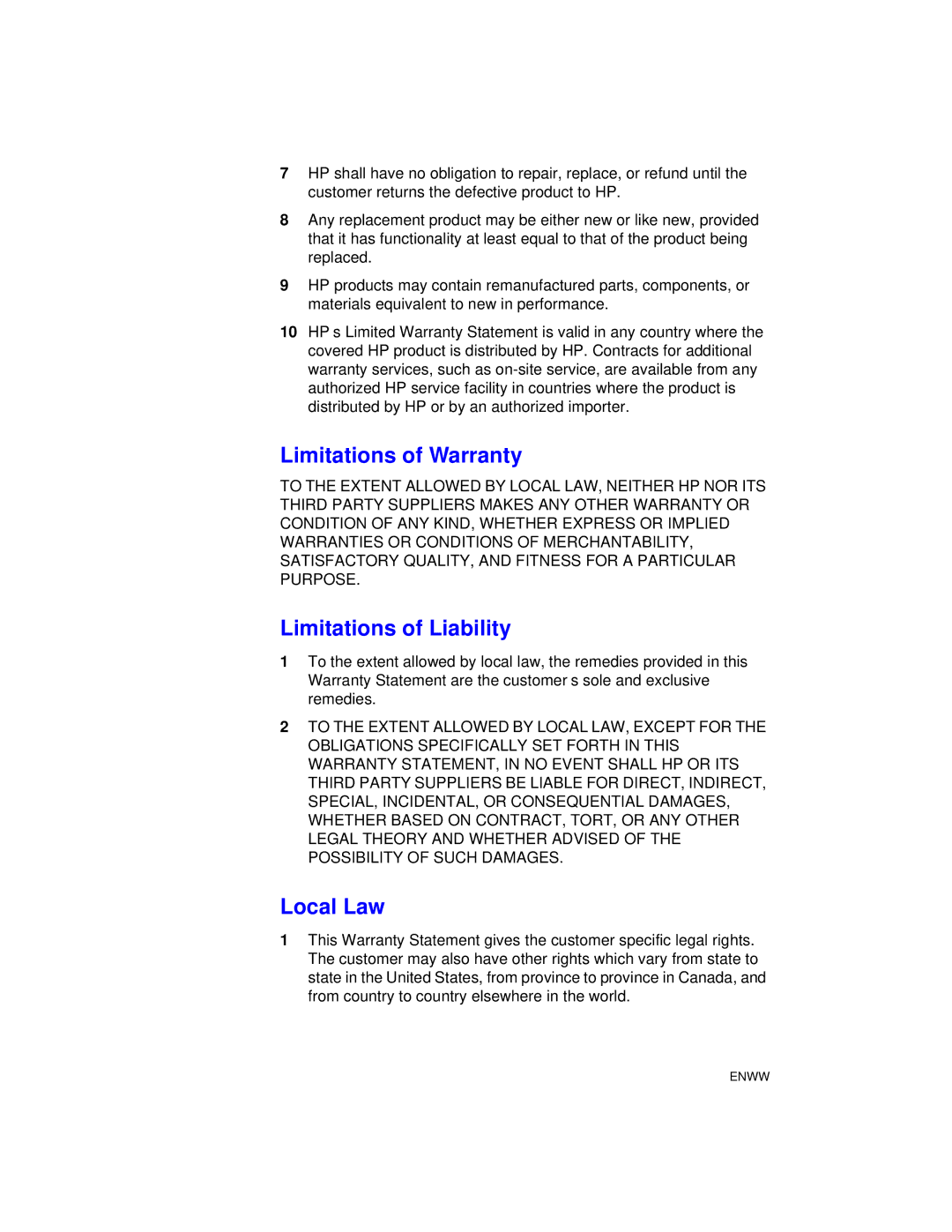 HP cp1700 manual Limitations of Warranty 