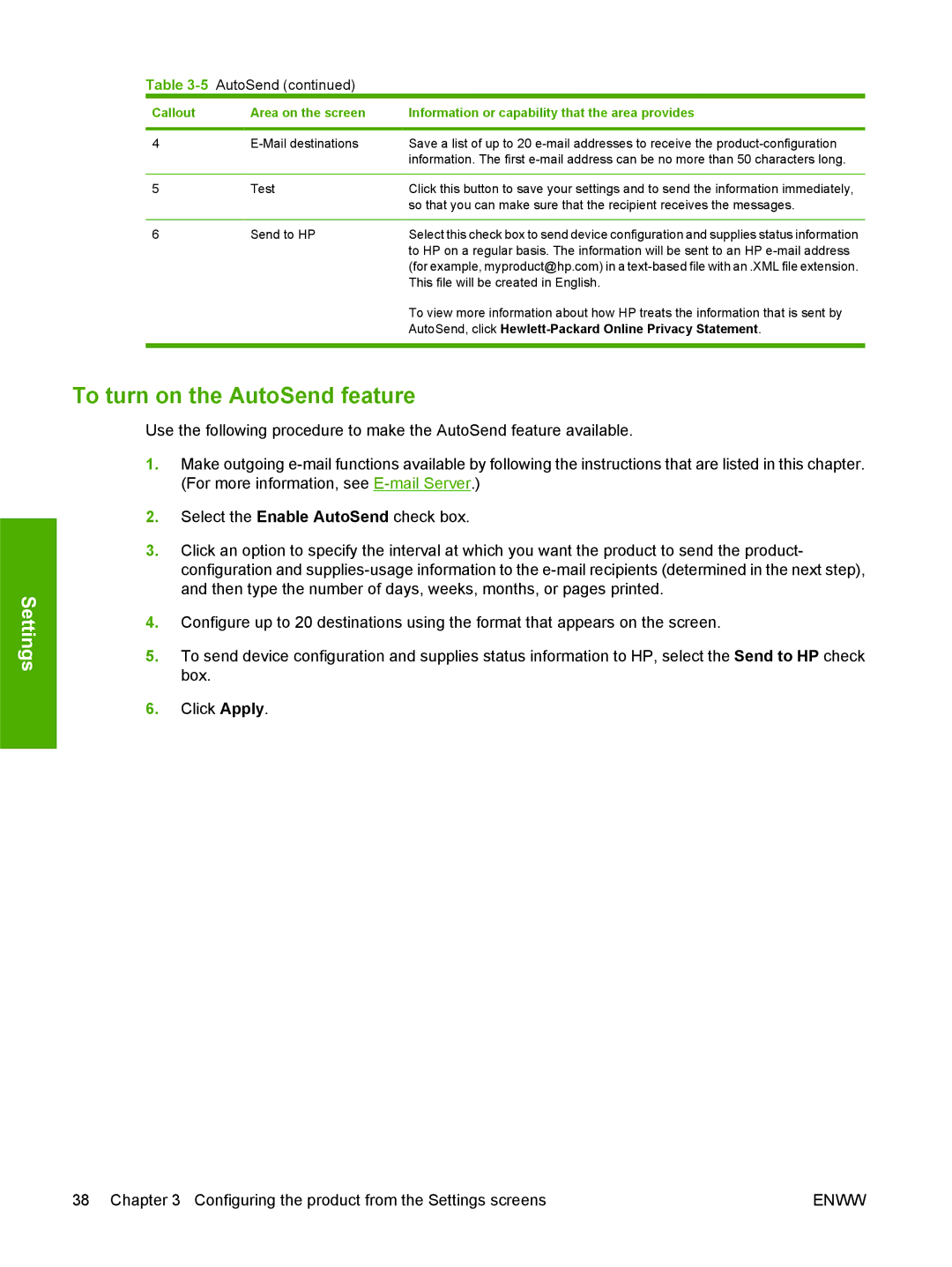 HP CP3505 manual To turn on the AutoSend feature, 5AutoSend 