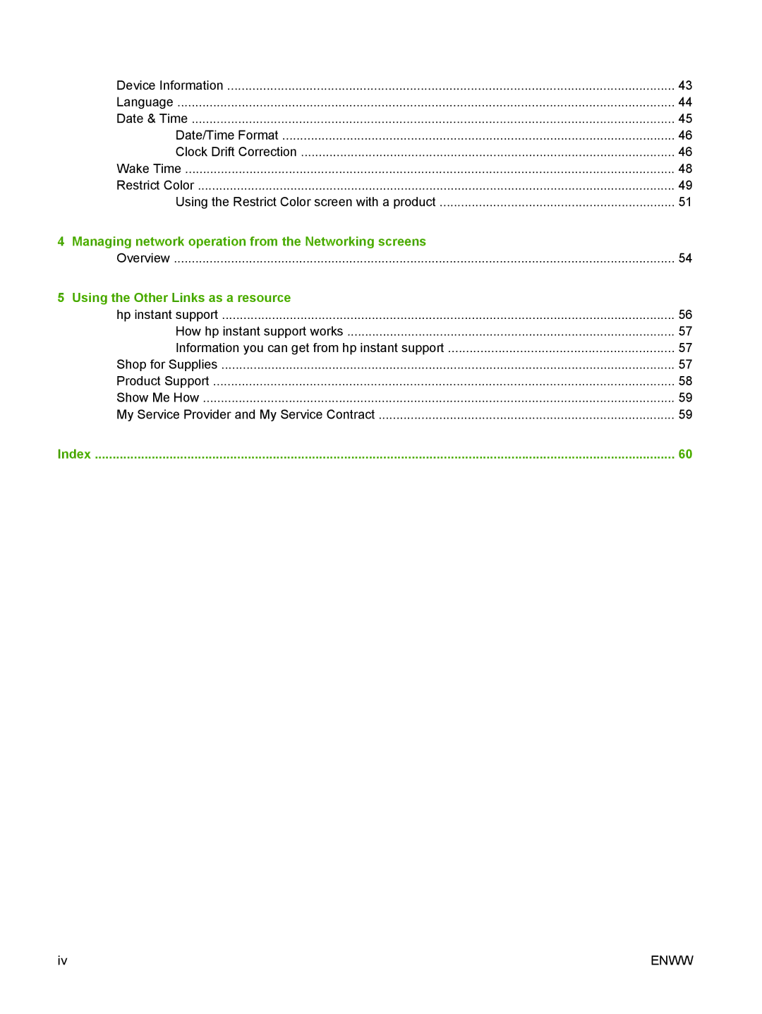 HP CP3505 manual Managing network operation from the Networking screens 